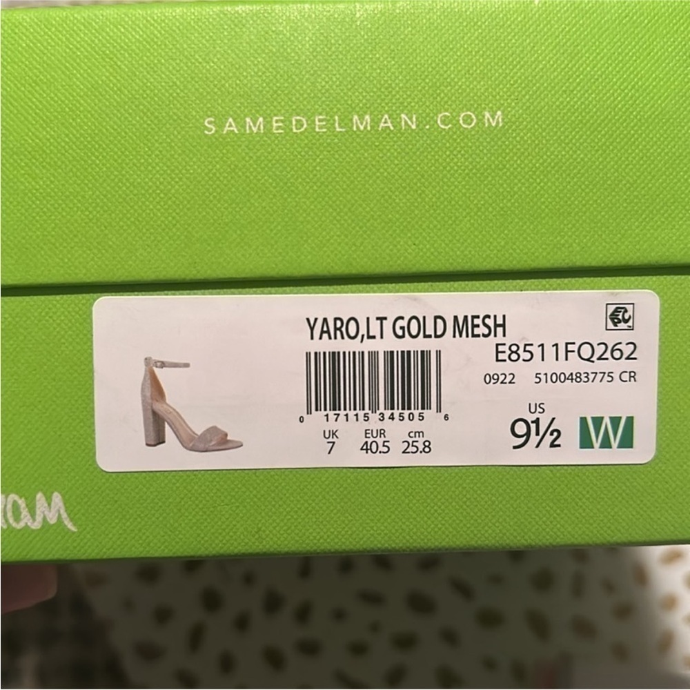 Sam Edelman Yaro Ankle Strap Sandal Heel in Sparkle Light Gold Mesh NEW WIDE - Picture 10 of 11